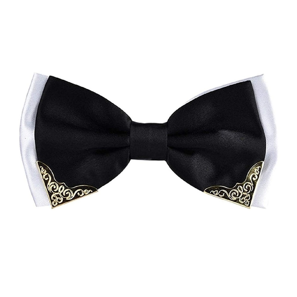Mens Microfiber Metal Tipped Pre Tied Bow tie - Picture 1 of 2